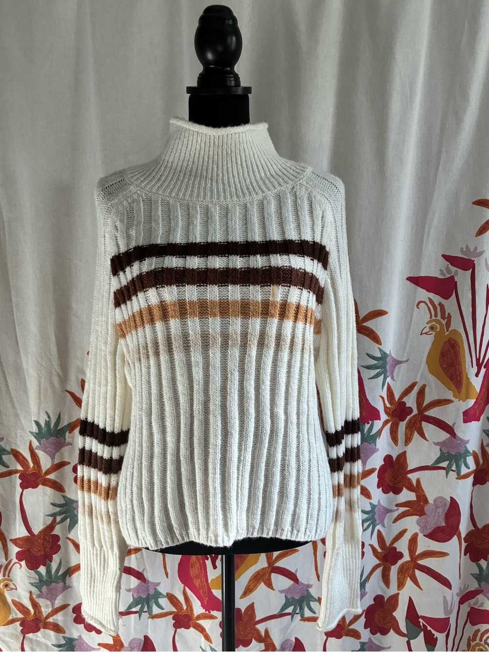 New Rue21 Super Soft Turtleneck Sweater with Brown & Tan Stripes